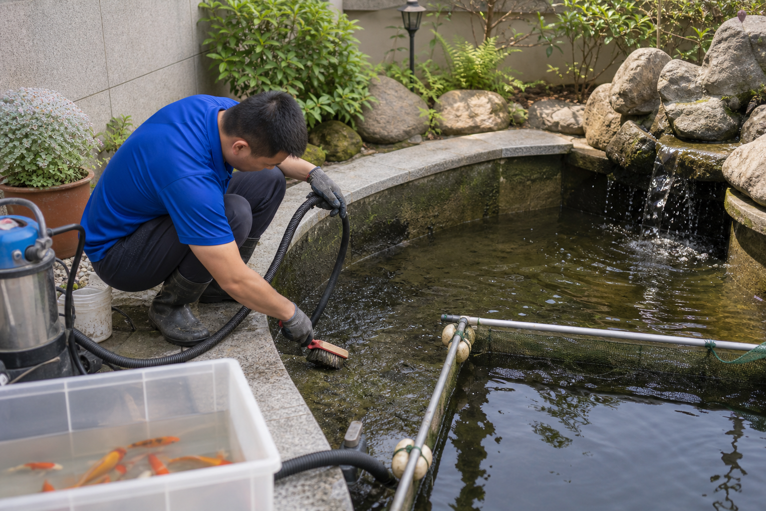 魚池清洗示意圖